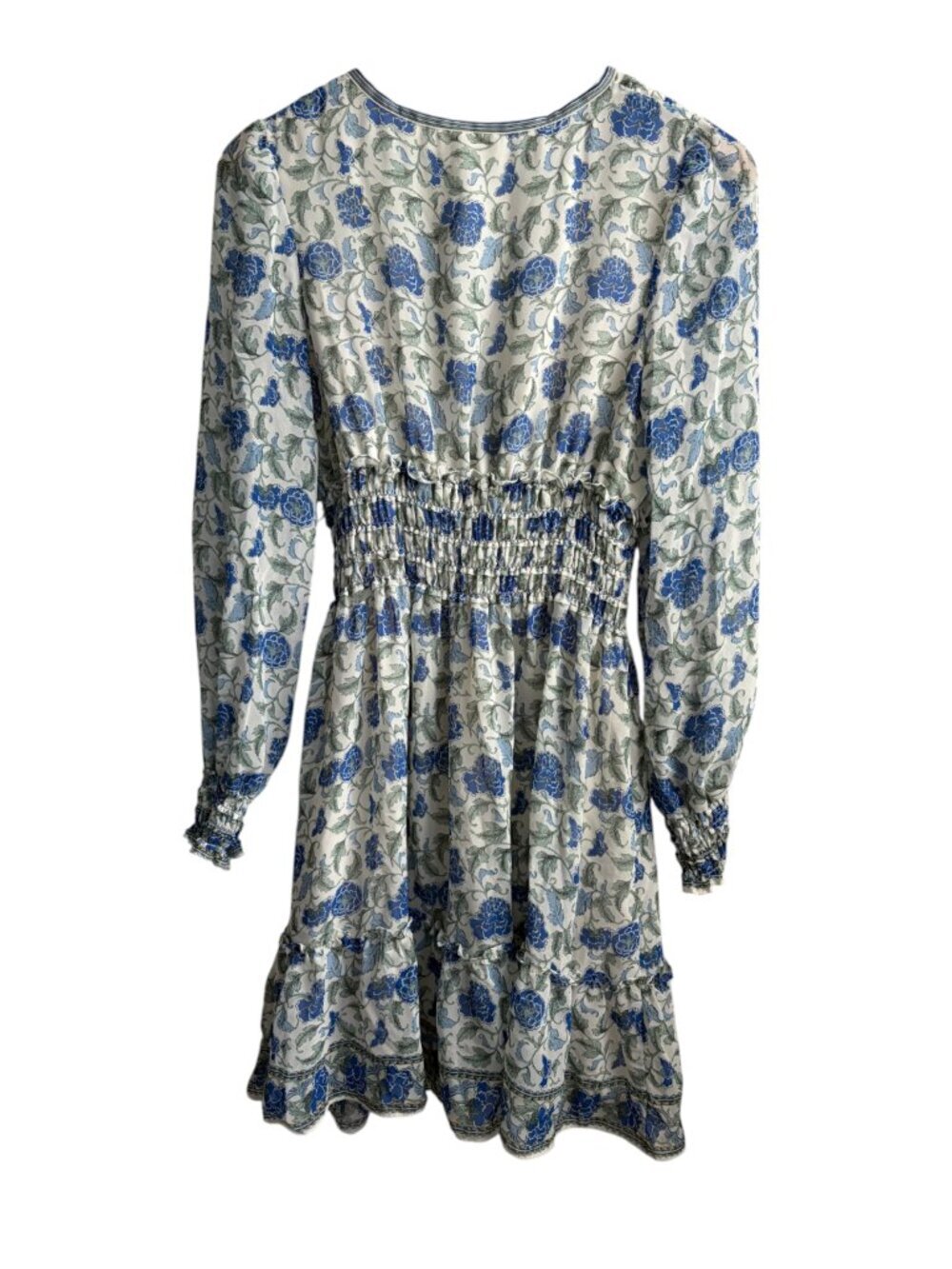Women's MAX STUDIO Stretch White Blue Floral Smocked Waist Dress Size Medium - Picture 3 of 6